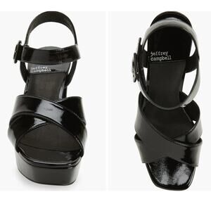 Jeffrey Campbell Amma Platform Slingback Black Sandal Chunky Heels 7.5